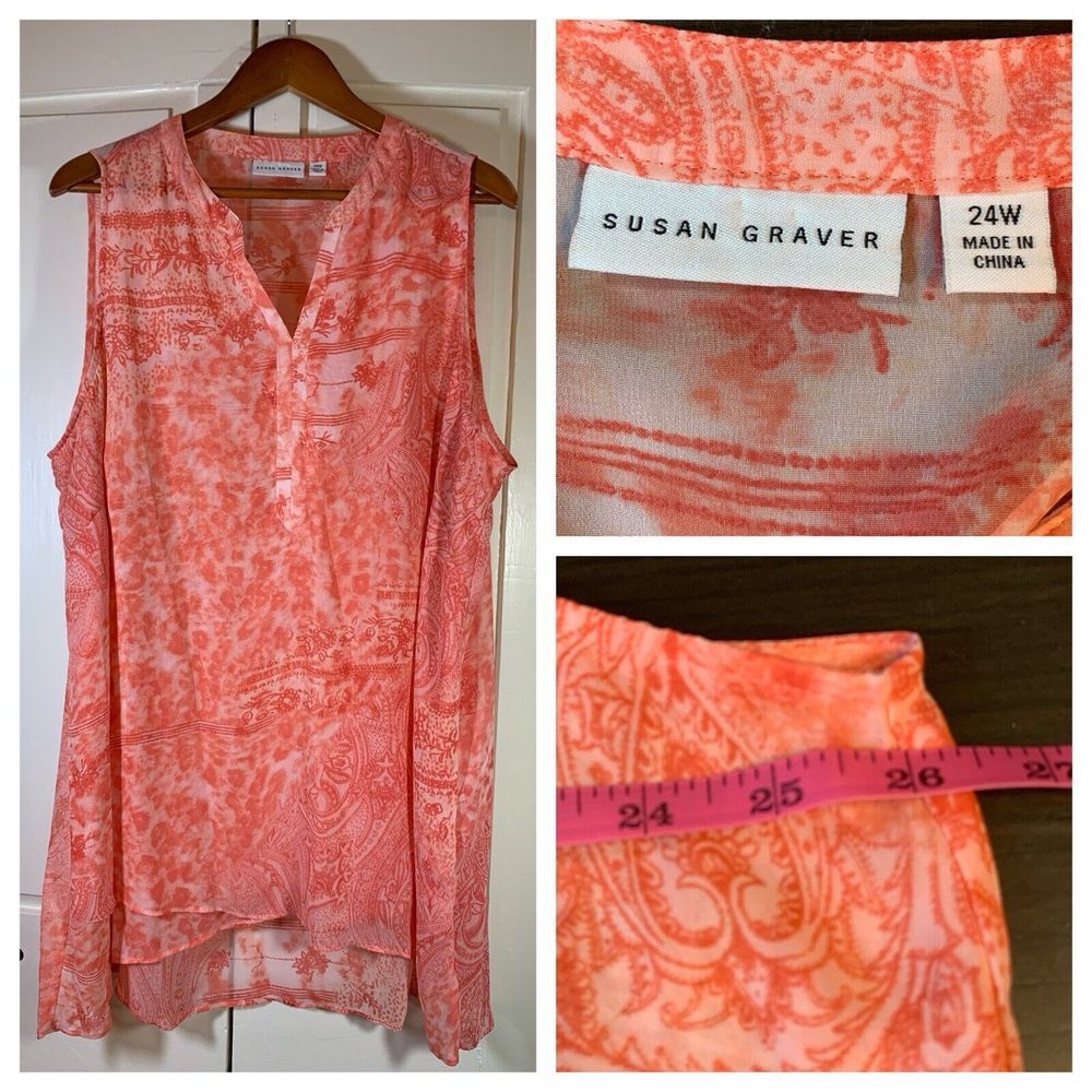 Susan‎ Graver QVC Tunic Womens Pllus Sz 24W Floral Chiffon Sheer Tiered Feminine